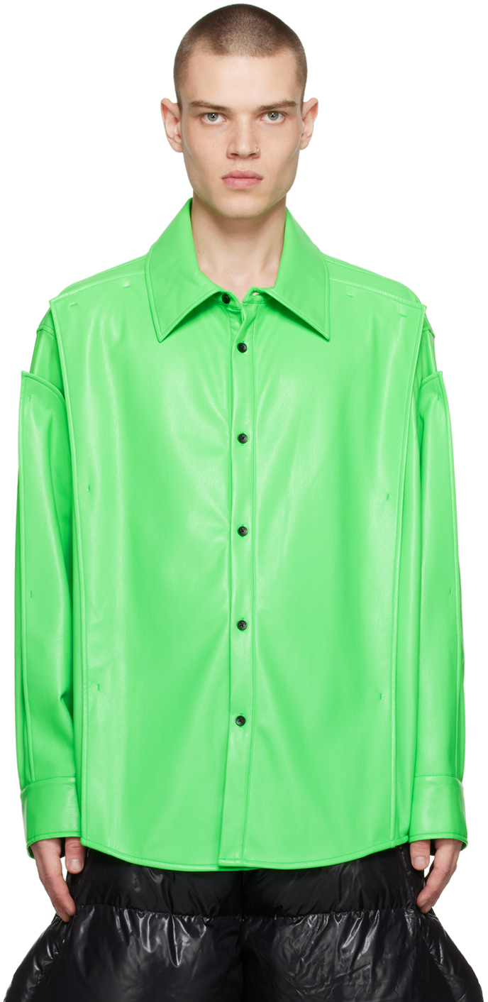 Chen Peng Green Pure Light Faux-leather Shirt In Cpc436