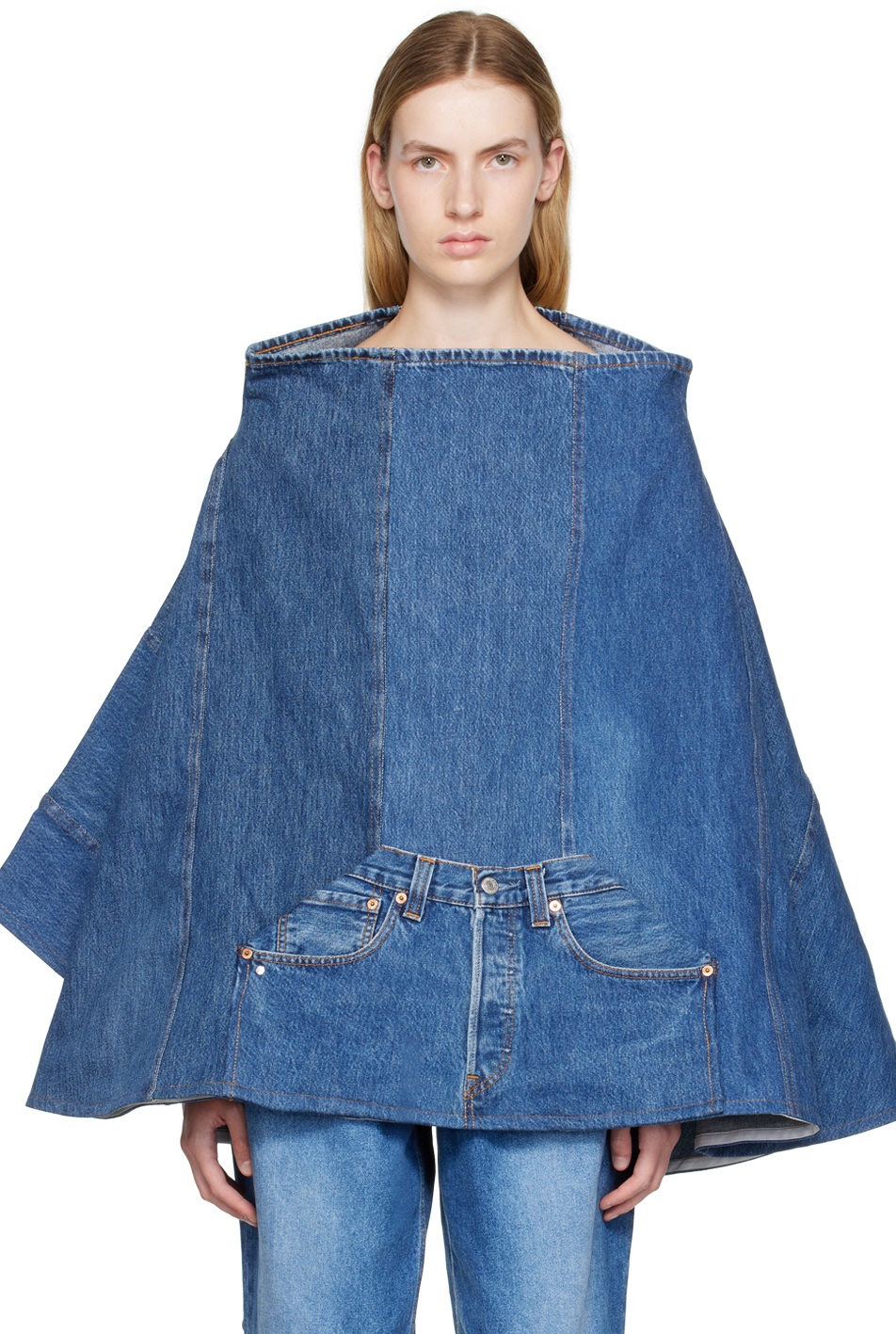 Poncho-Style Denim Jacket by Bless on Sale