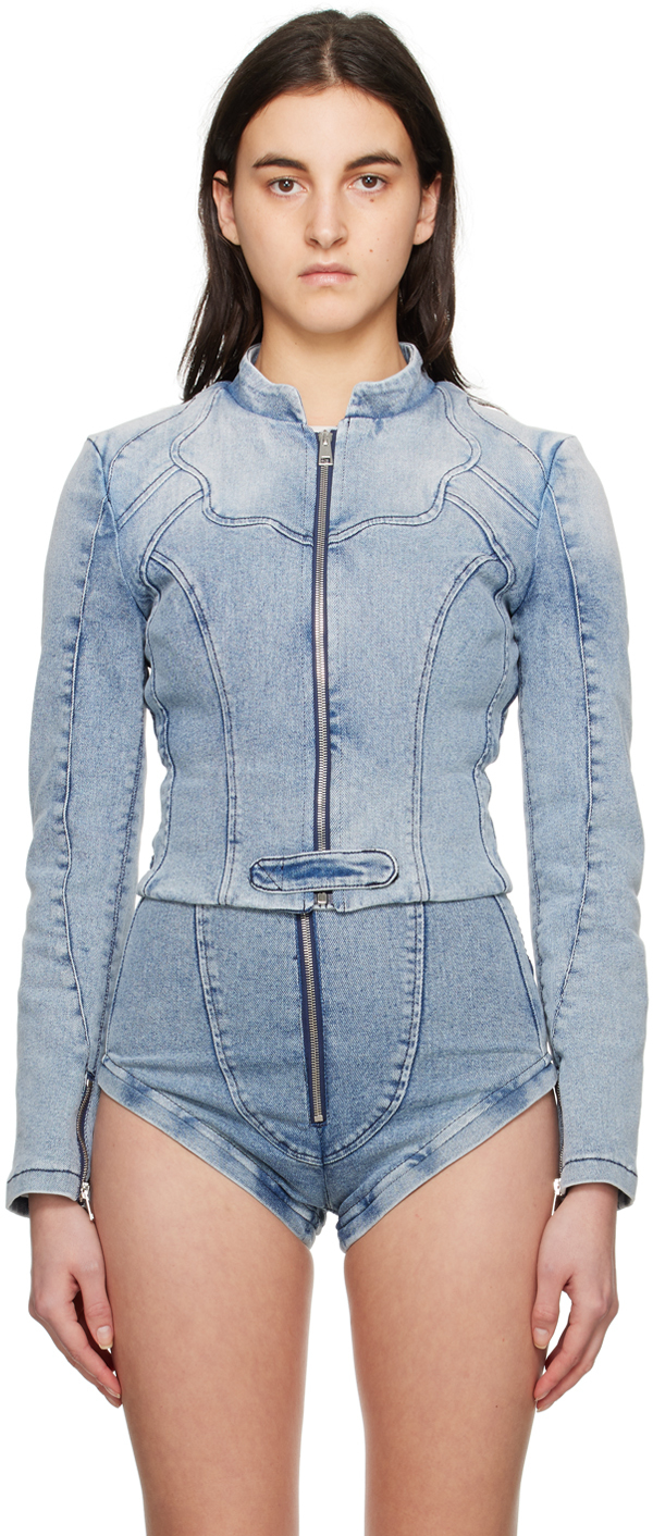 J6 Blue Faded Denim Jacket In Faded Blue