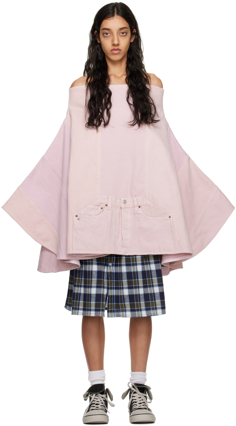 Bless SSENSE Exclusive Pink Sweaterponcho Denim Jacket