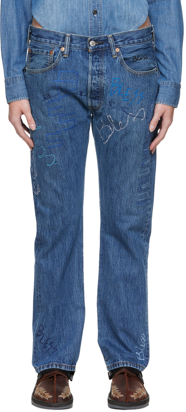 Blue Embroidered Jeans