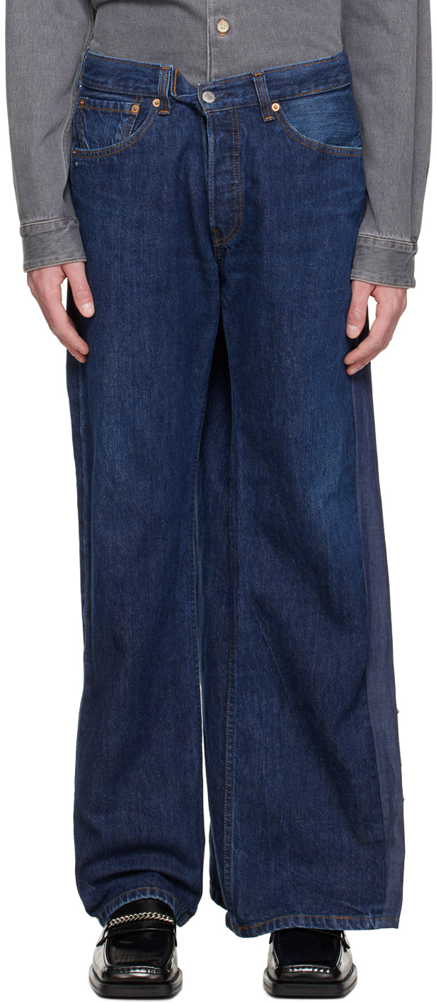 Bless: SSENSE Canada Exclusive Blue Draped Jeans | SSENSE