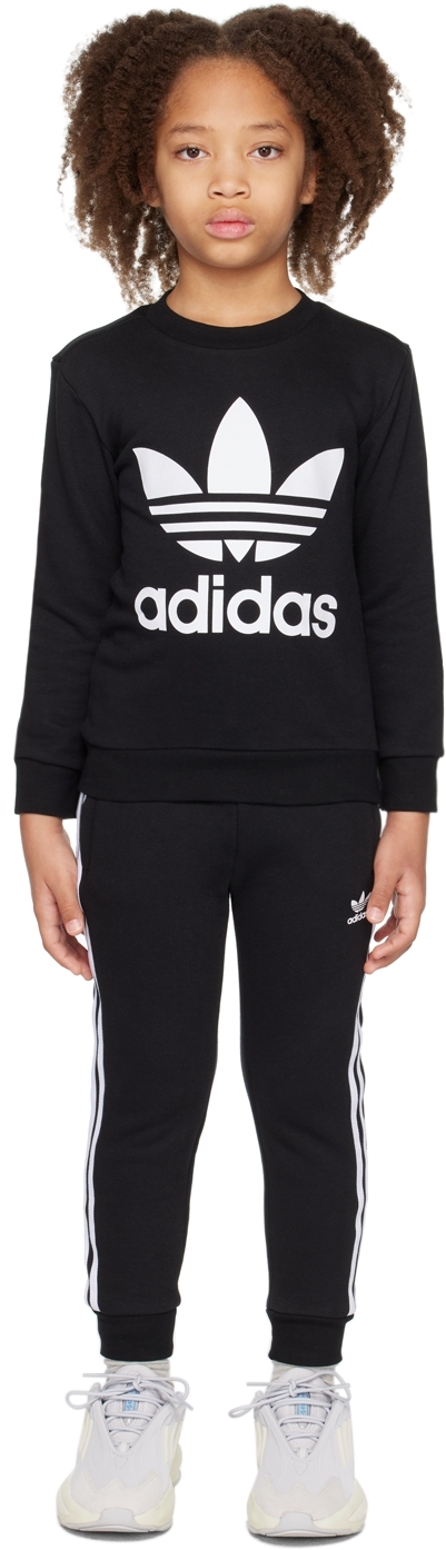 Shop Adidas Originals Kids Black & White Crew Little Kids Sweatsuit In Black / White