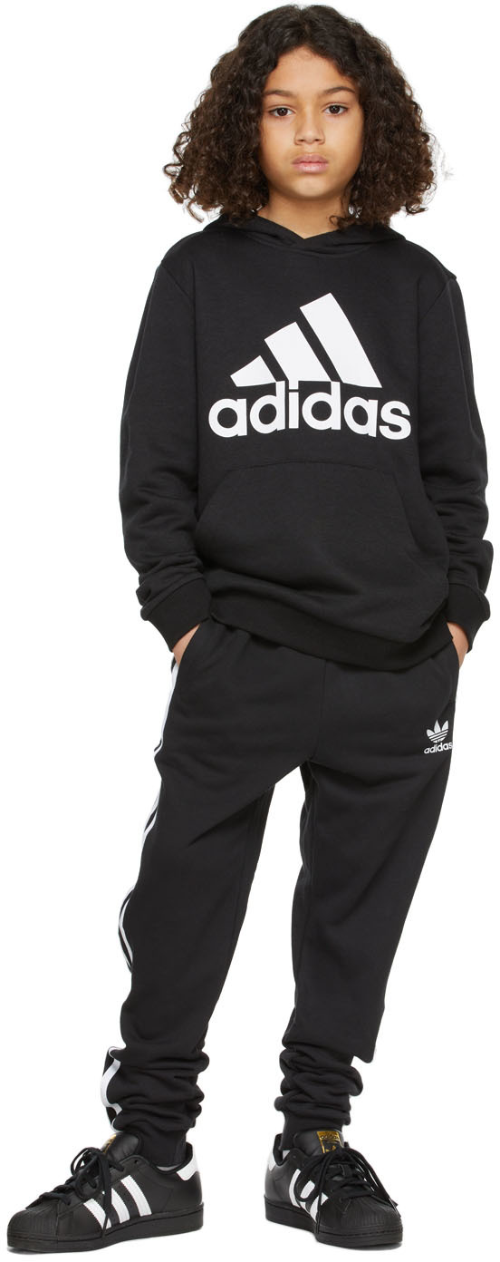 Adidas Originals Kids Black Essentials Hoodie In Black/white