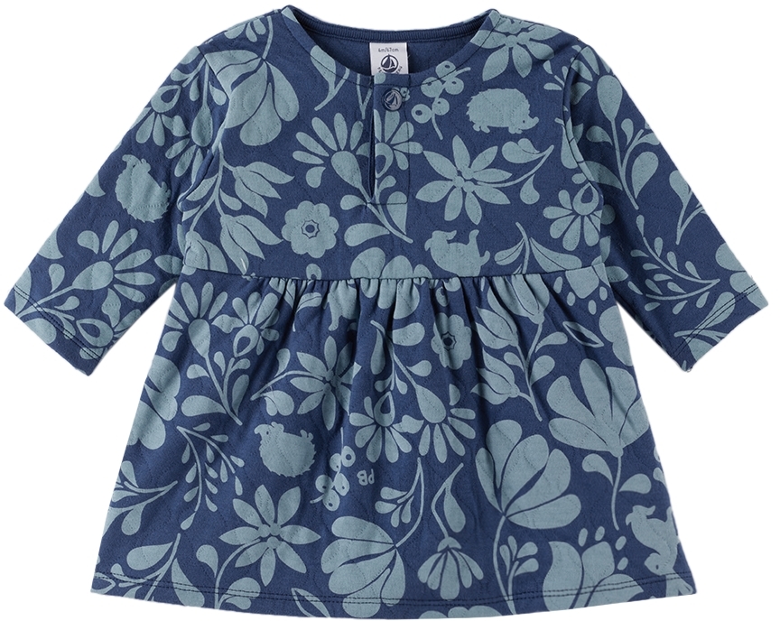 Shop Petit Bateau Baby Blue Quilted Dress In Crepuscule/rover