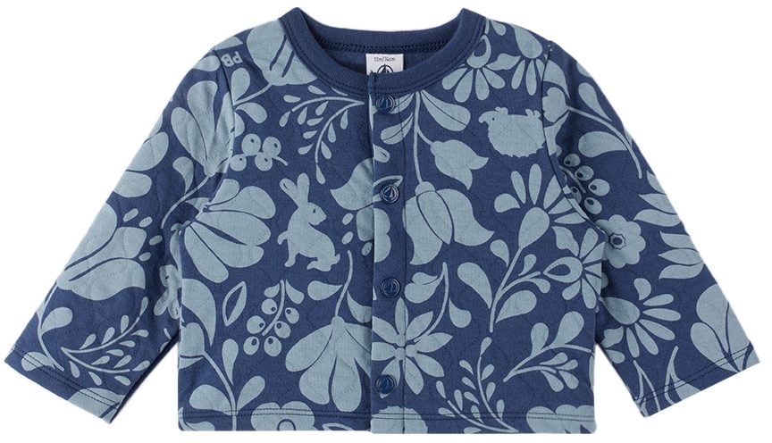 Petit Bateau Baby Blue Quilted Cardigan In Crepuscule/rover