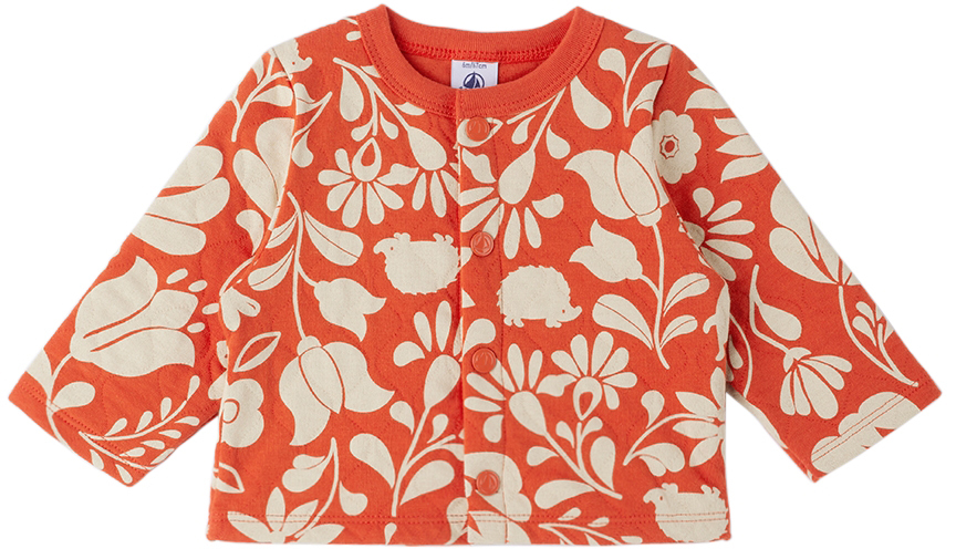 Petit Bateau Kids' Baby Orange Patterned Quilted Cardigan In Casimir/avalanche