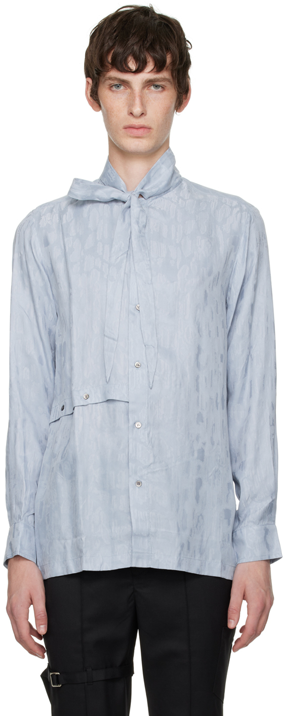 The World Is Your Oyster Blue Self-tie Shirt In Pale Blue
