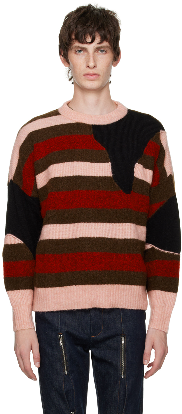 The World Is Your Oyster Multicolor Peeling Off Jumper In Black/brown/red/pink