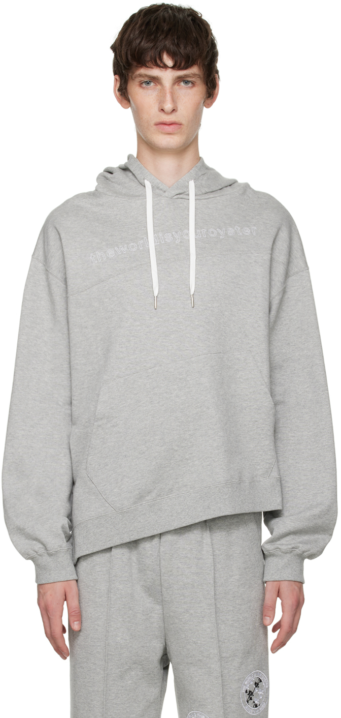 The World Is Your Oyster Grey Embroidered Hoodie In Grey