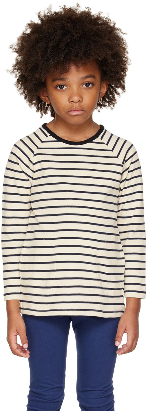 Kodomo Beams Kids Off-white Striped Long Sleeve T-shirt In 50 Ecru×navy