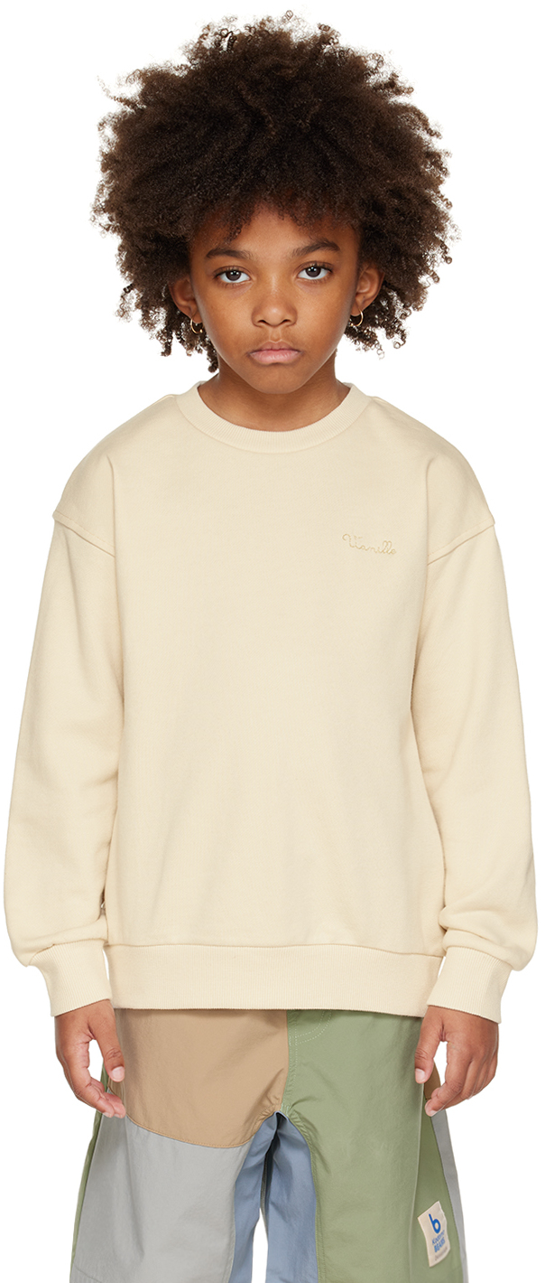 Kids Beige Embroidered Sweatshirt by Kodomo BEAMS on Sale