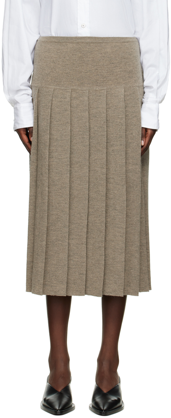 Lauren Manoogian Taupe Pleated Midi Skirt In Rock