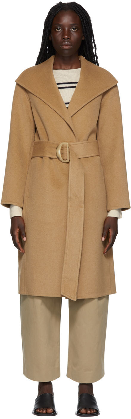 Tan Belted Coat by Vince on Sale