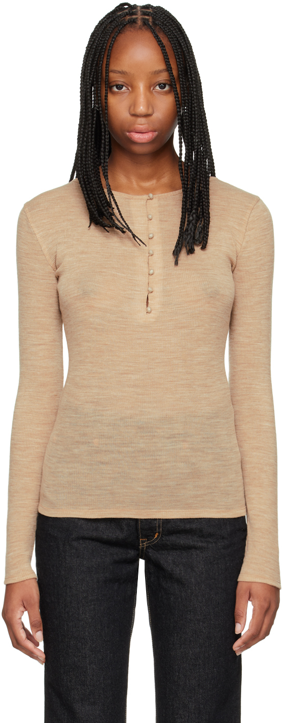 Vince Beige Button Long Sleeve TShirt SSENSE Canada