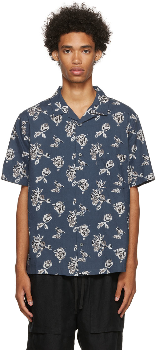 Vince: Blue Floral Print Shirt | SSENSE Canada