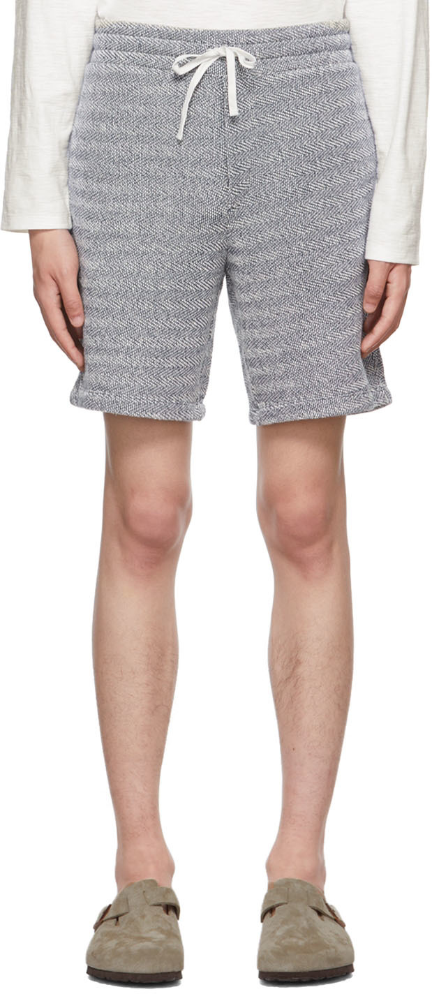 Vince: Off-White & Navy Loose Knit Shorts | SSENSE