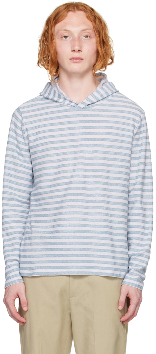 Vince: Blue Stripe Hoodie | SSENSE Canada