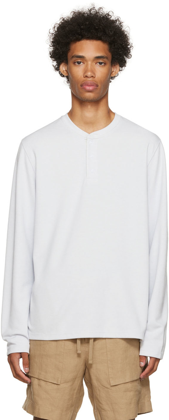 Vince: Blue Cotton Long Sleeve Henley 