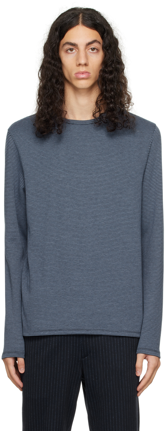 Blue Double Face Striped Long Sleeve T-Shirt