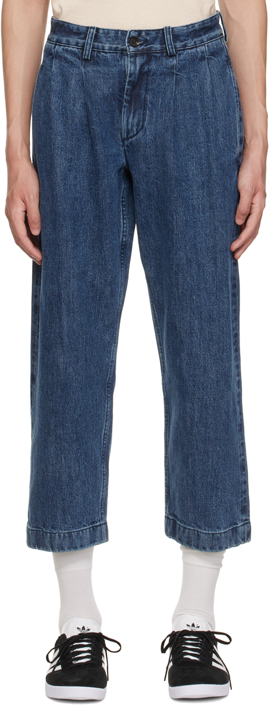 Indigo Double-Pleat Jeans by Noah on Sale