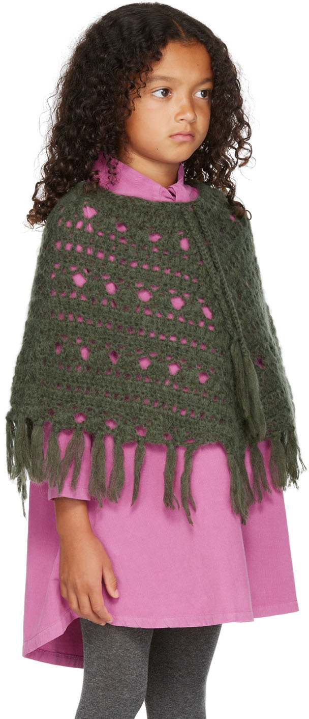 Longlivethequeen Kids Khaki Handcrochet Poncho In 620 Army