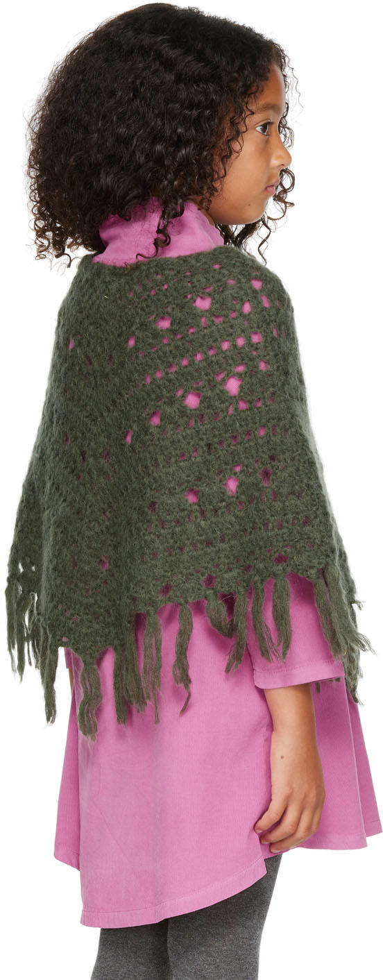 Longlivethequeen Kids Khaki Handcrochet Poncho In 620 Army