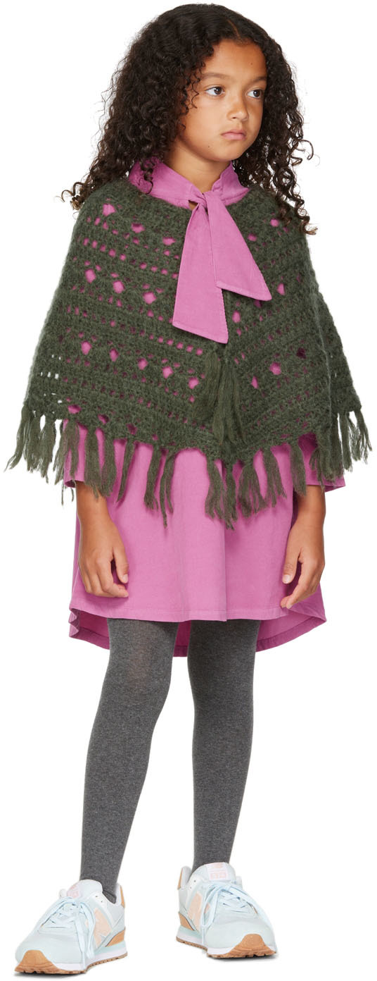 Longlivethequeen Kids Khaki Handcrochet Poncho In 620 Army