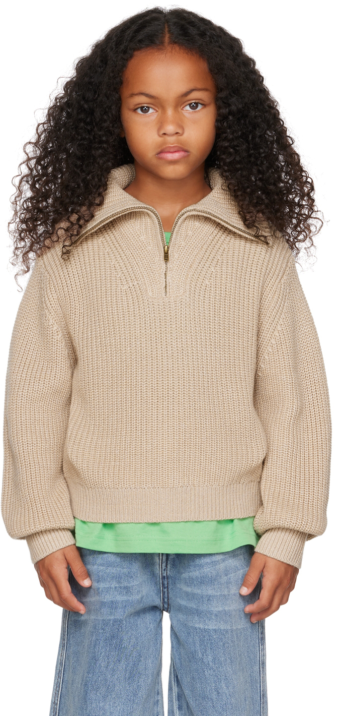 Kids Beige Half Zip Sweater