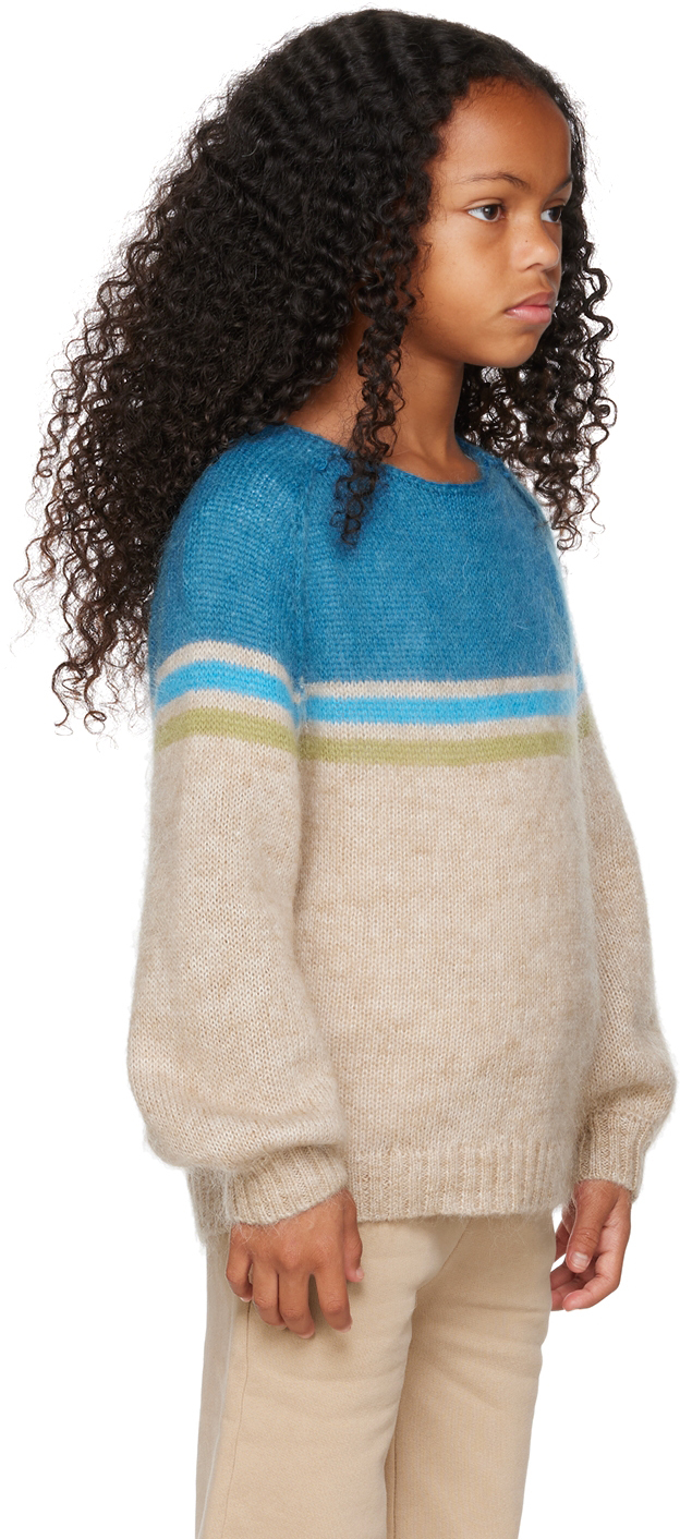 Longlivethequeen Kids Beige & Blue Striped Sweater In 631 Bright Blue