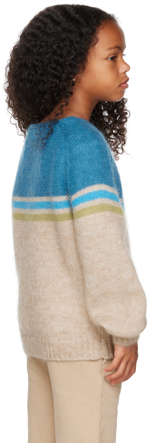 Longlivethequeen Kids Beige & Blue Striped Sweater In 631 Bright Blue