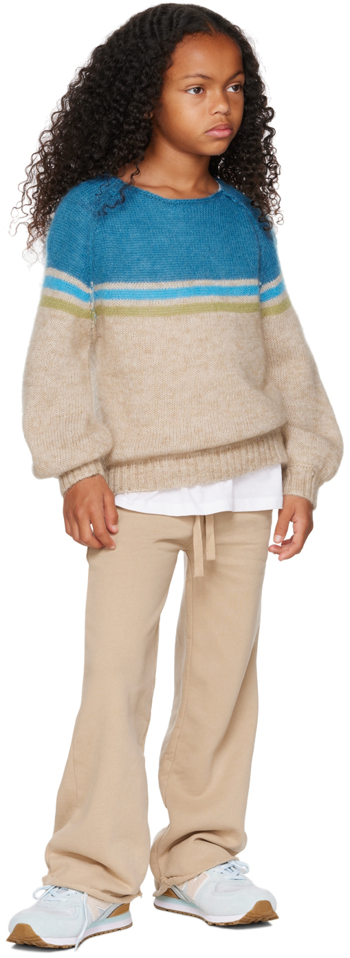 Longlivethequeen Kids Beige & Blue Striped Sweater In 631 Bright Blue