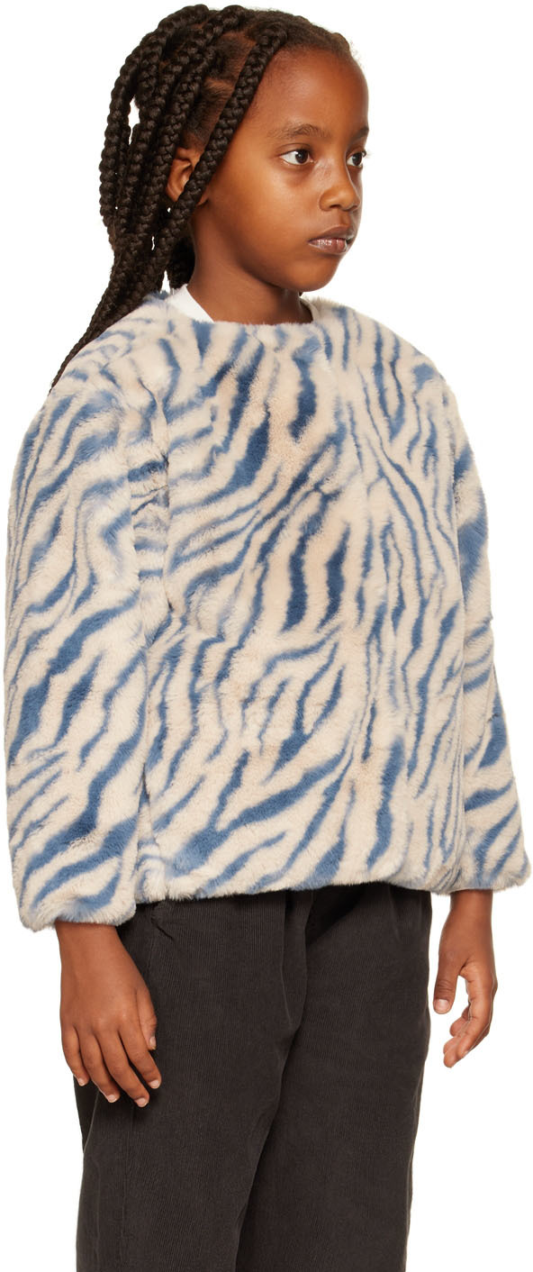 Repose Ams Kids Off-white & Blue Boxy Coat In Icy Zebra
