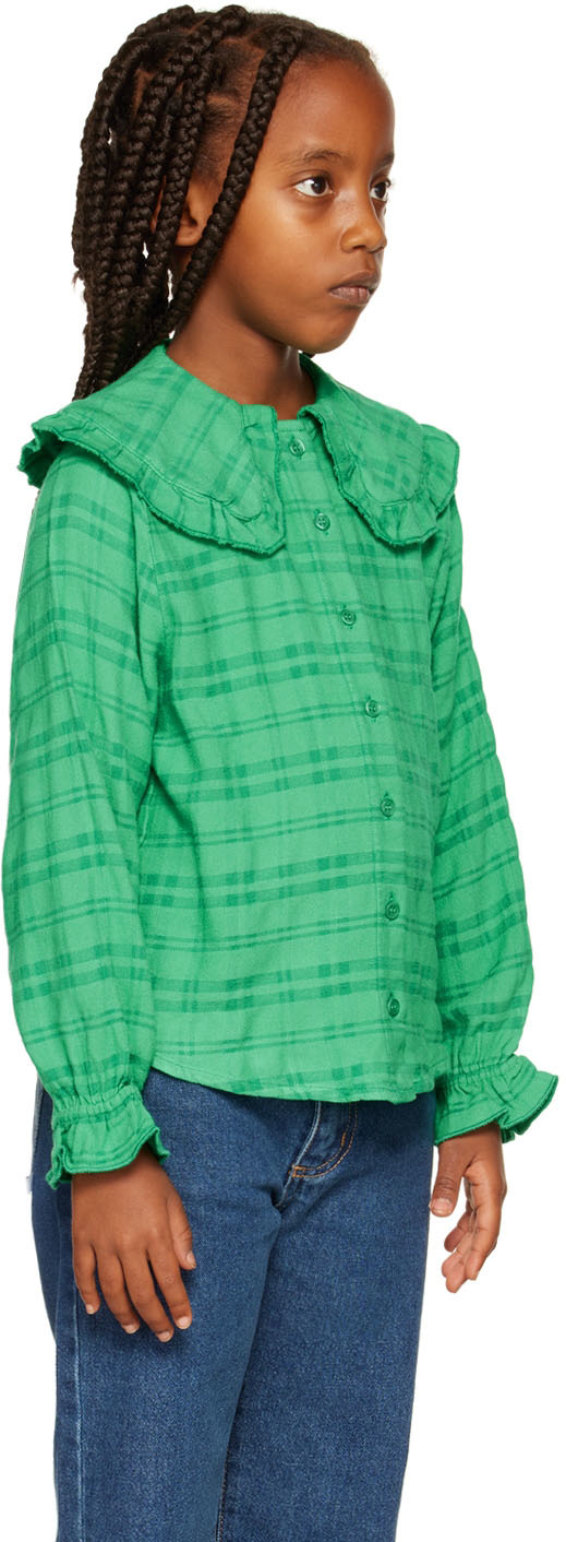 Repose Ams Kids Green Fancy Collar Blouse In Magic Green Check