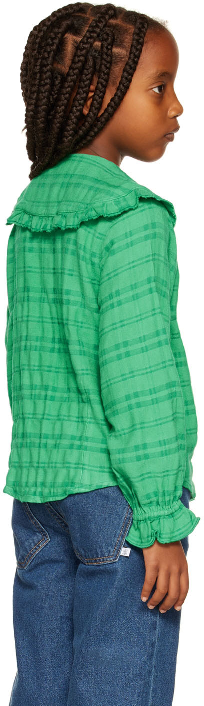 Repose Ams Kids Green Fancy Collar Blouse In Magic Green Check