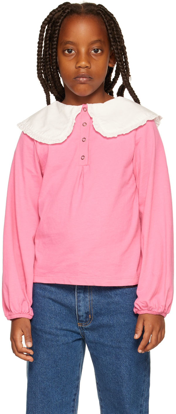 Kids Pink Fancy Collar Long Sleeve T-Shirt