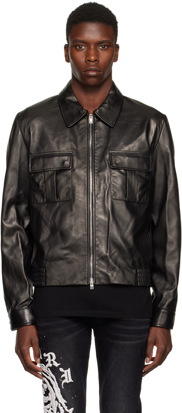 Black Button Up Leather Jacket Ssense Uomo Abbigliamento Cappotti e giubbotti Giacche Giacche di pelle 
