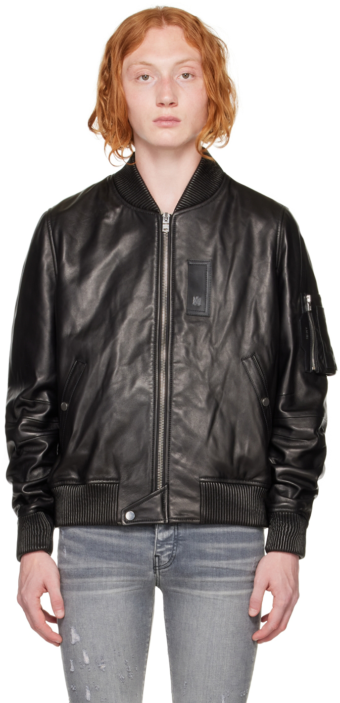 Amiri Black Bomber Leather Jacket In Black