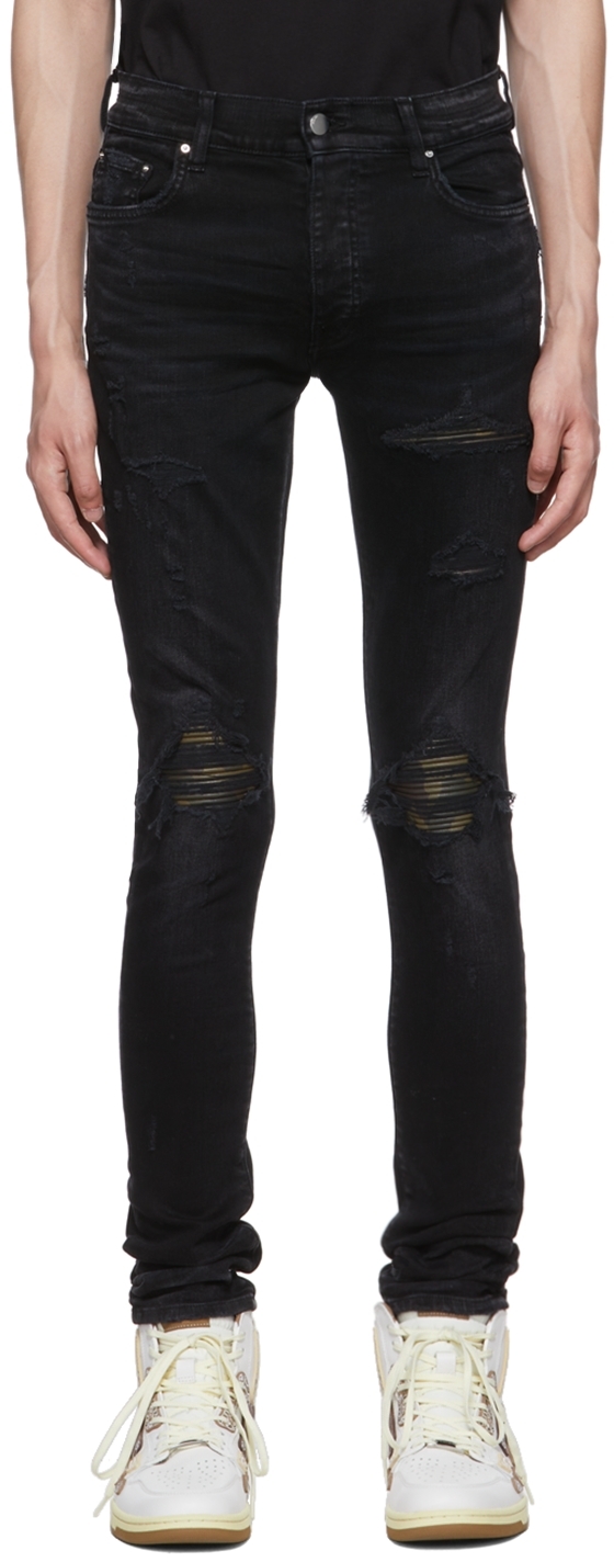 AMIRI: Black MX1 Leather Camo Jeans | SSENSE