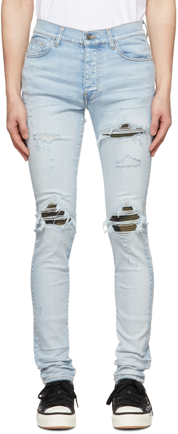 Blue MX1 Camo Skinny Jeans by AMIRI on Sale