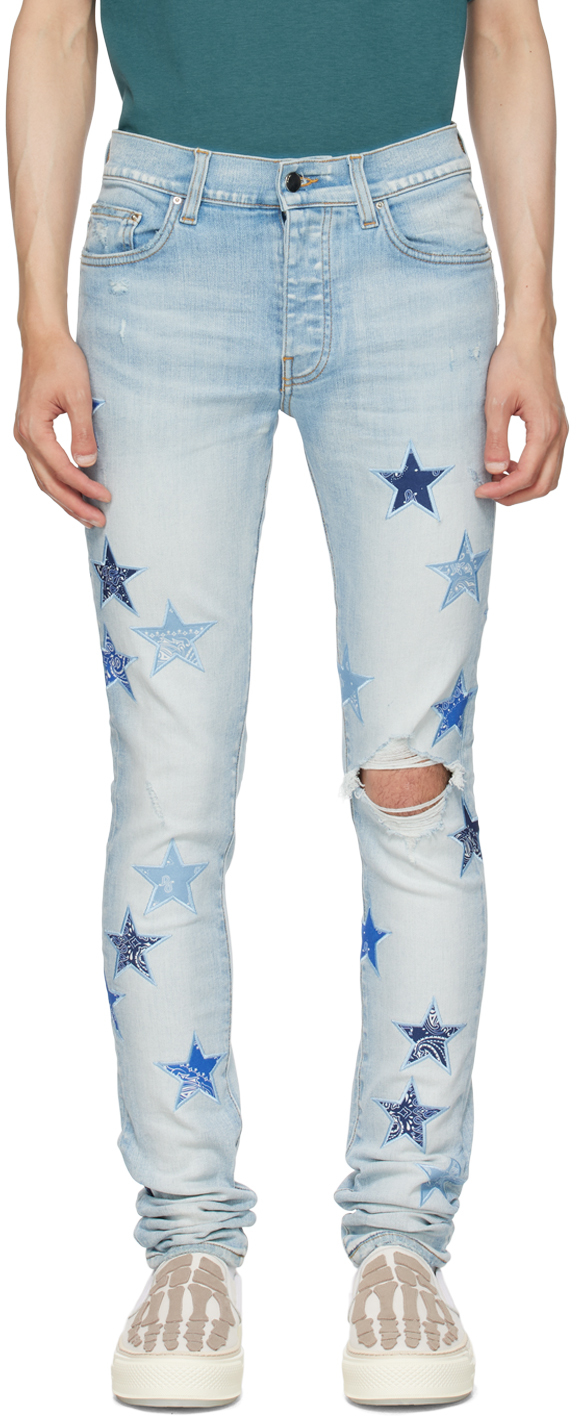 Shop Amiri Blue Bandana Star Denim Jeans In Light Indigo