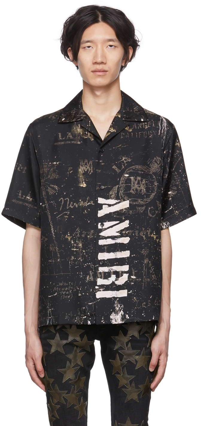 AMIRI: Black Army Stencil Camp Shirt | SSENSE