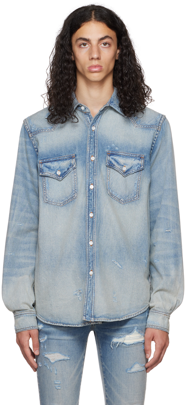 AMIRI Blue Appliqué Denim Shirt