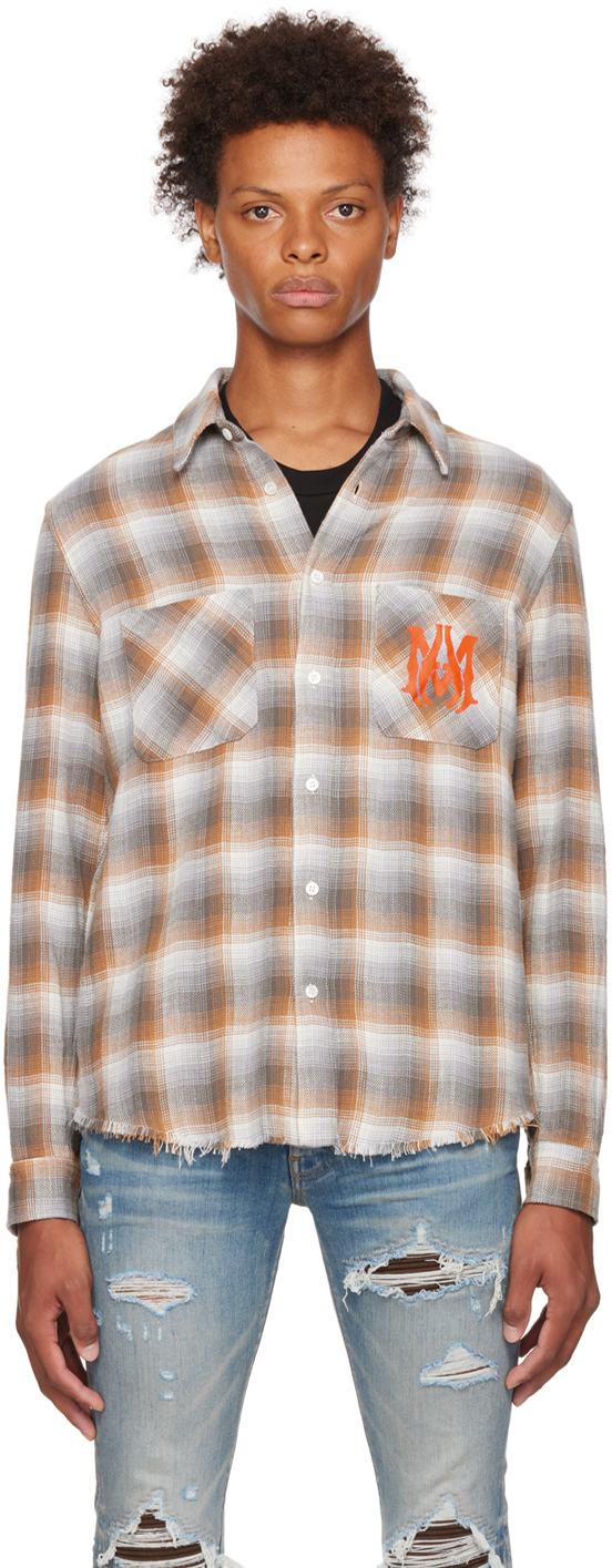 AMIRI Orange & Gray Stencil Plaid Shirt