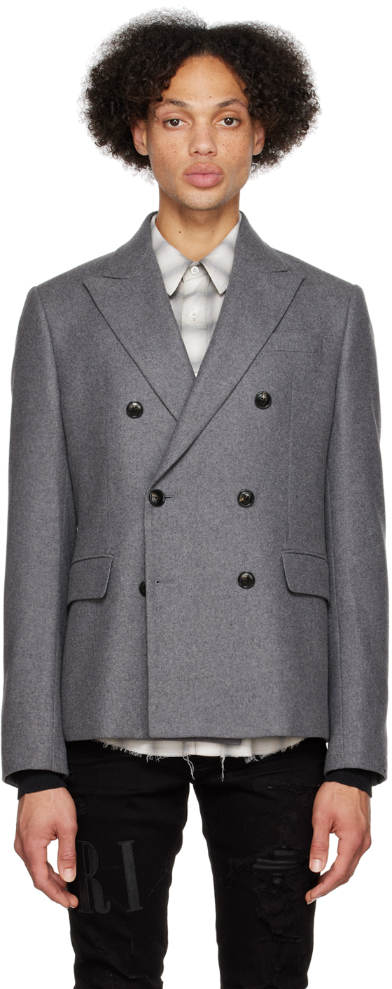 AMIRI: Gray Peaked Lapel Blazer | SSENSE Canada