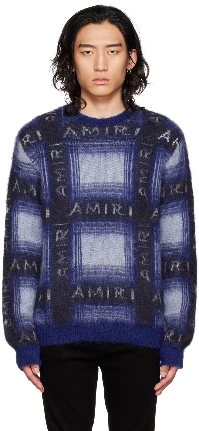 $1190 Mens AMIRI California Landscape Intarsia Sweater Blue Medium