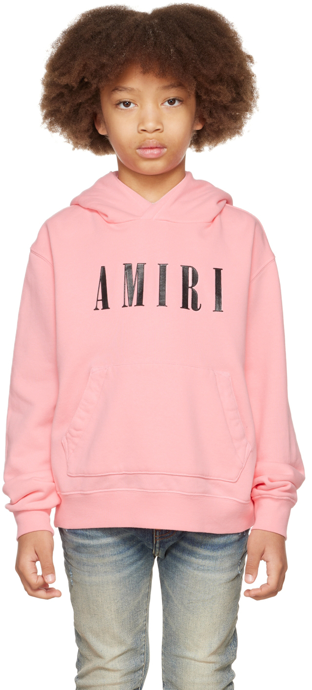 Amiri Kids Pink Logo Hoodie In Baby Pink