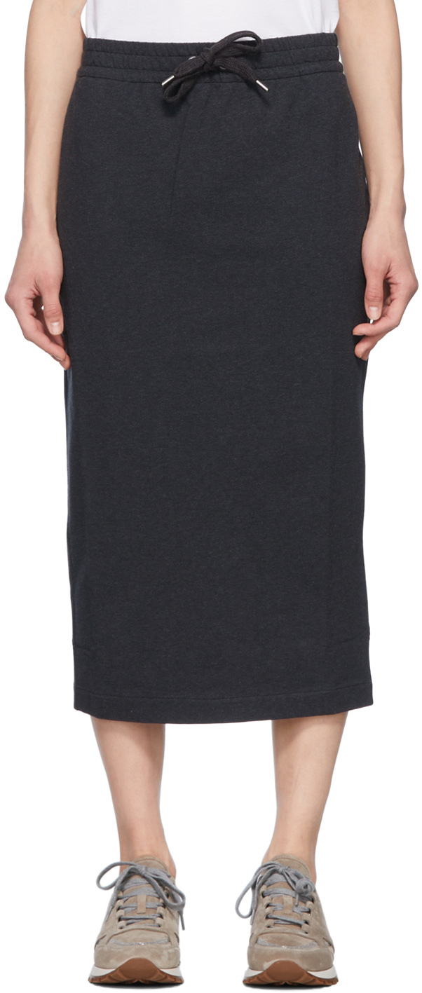 Brunello Cucinelli Black Cotton Midi Skirt