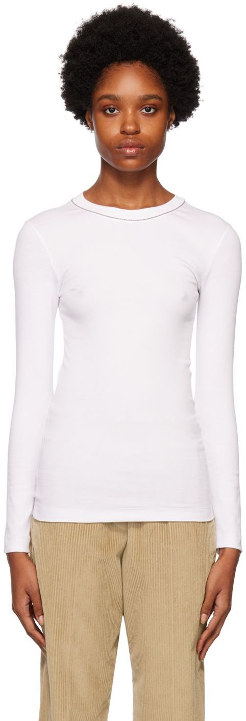 Brunello Cucinelli White Monili Long Sleeve T-Shirt