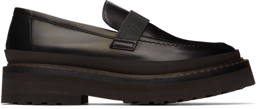 Brunello Cucinelli Black Leather Loafers